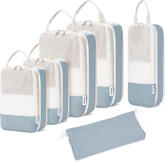 Narwey 6 Set Compression Packing Cubes for Travel Women Men, Travel Cubes for Carry On Suitcase, Durable Compression Luggage Organizer Bags by Narwey