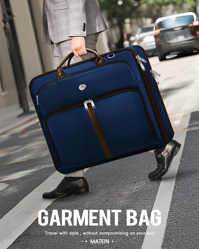 MATEIN Suit Bag Travel, Large Travel Garment Bag Up to 7 Suits with Strap, Business Foldable Garment Carrier Fit 17.3 inch laptop, 2 in 1 Carry On Hanging Luggage Suitcase with Shoe Compartment, Blue - Image 7