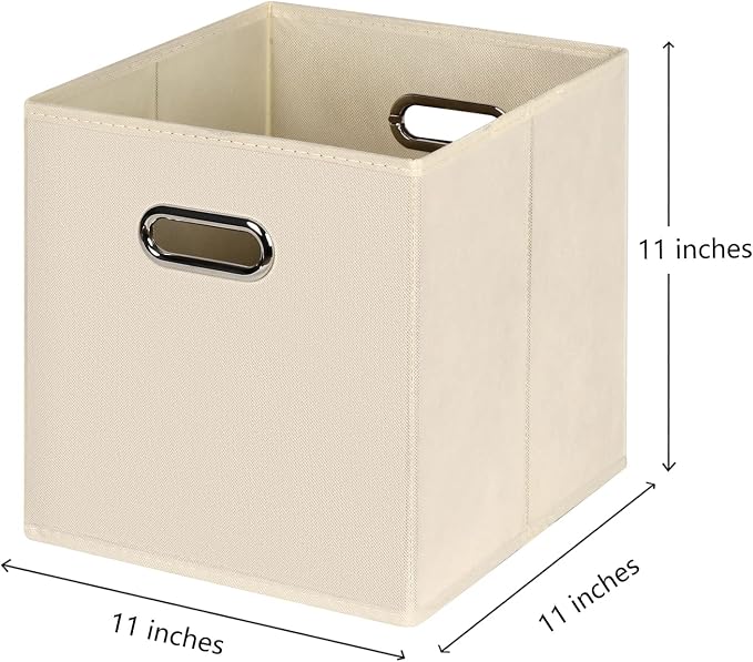 Fabric Cloth Storage Bins,Fabric Cube Organizer with Dual Handles Foldable Cube Storage Baskets for Home Bedroom Storage,Set of 10,(Creamy-White) - Image 2
