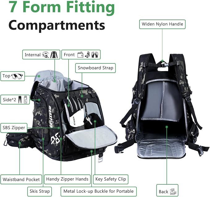 MORXPLOR Ski Boot Bag - 65L Padded, Waterproof Ski Travel Backpack for Gear & Accessories - Image 4