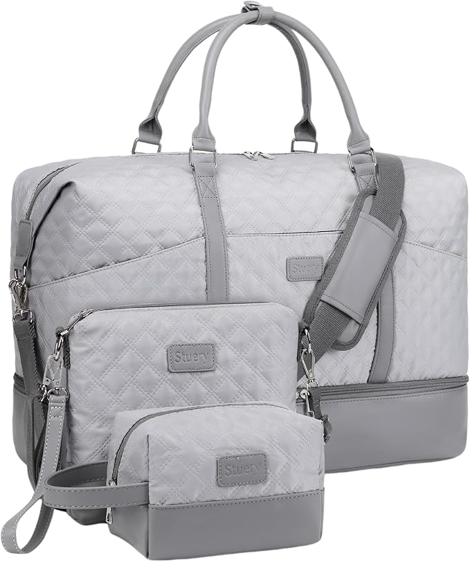 Weekender Bag, Large Travel Duffel Bag for Women, Carry on Overnight Bag with Shoe Compartment and Toiletry Bags by Stuery