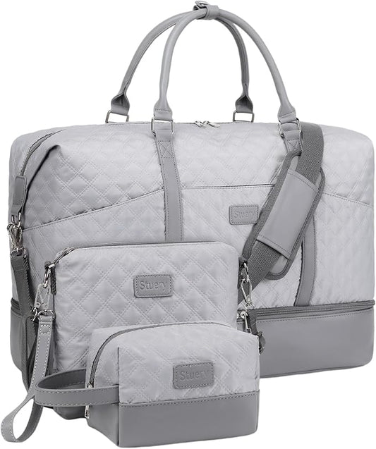 Weekender Bag, Large Travel Duffel Bag for Women, Carry on Overnight Bag with Shoe Compartment and Toiletry Bags by Stuery