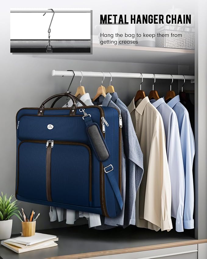 MATEIN Suit Bag Travel, Large Travel Garment Bag Up to 7 Suits with Strap, Business Foldable Garment Carrier Fit 17.3 inch laptop, 2 in 1 Carry On Hanging Luggage Suitcase with Shoe Compartment, Blue - Image 4