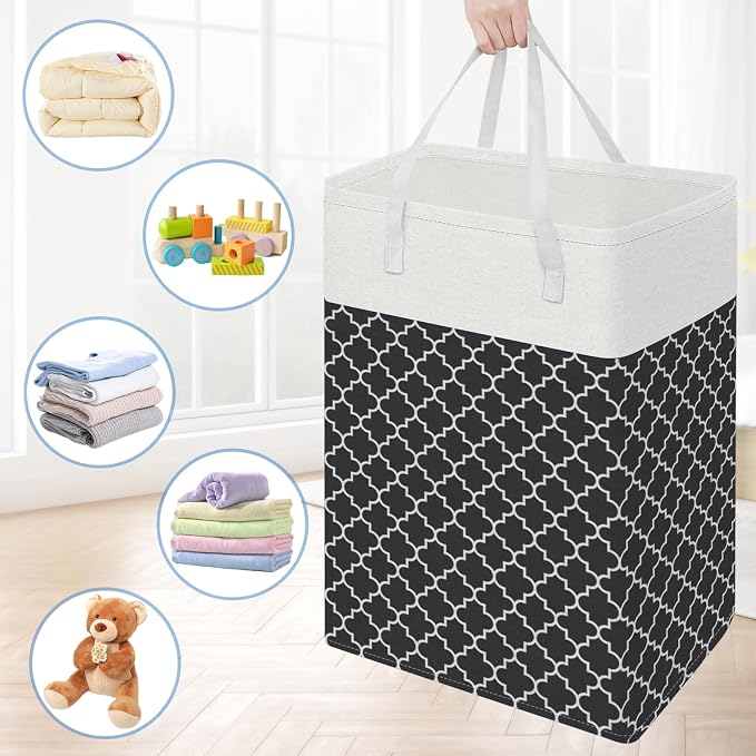 BlissTotes 3-Pack Laundry Basket, Freestanding＆Waterproof Laundry Hamper, Collapsible Tall Clothes Hamper with Easy Carry Handles for Clothes, Towels in the Family and Dorm,Clover Black,75L - Image 7