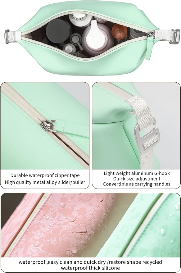 6"x 9.84" 4.5L Large Silicone Toiletry Bag,Waterproof Leakproof Foldable Travel Organizer,Dopp Kit Alternative for Men & Women,Turquoise Blue - Image 3