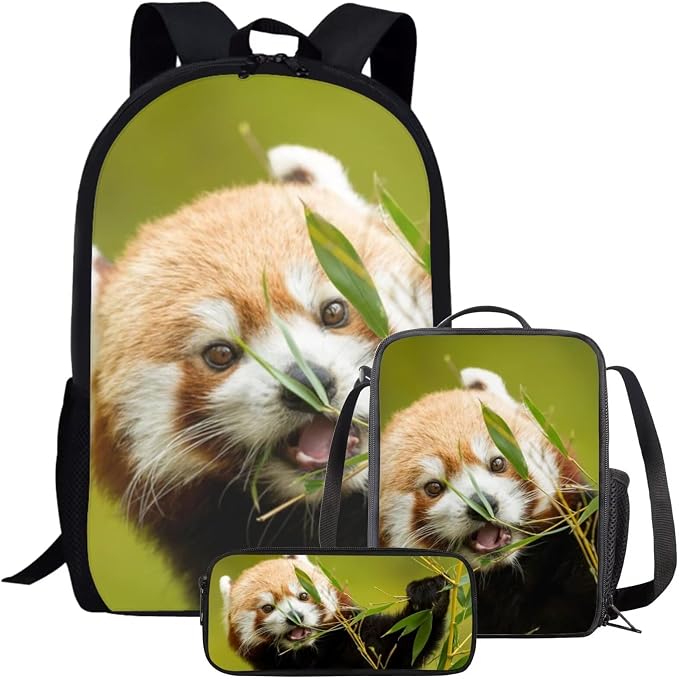Girls Boys School Backpack with Lunch Box Pencil Case Comfy Padded Lightweight Red Panda Backpack Set Kids Cute Bookbag Insulated Lunch Bag Student Large Capacity Daypack 17 Inch by Parprinty