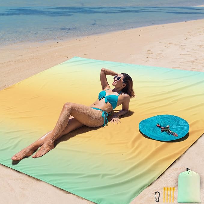 AISPARKY Beach Blanket Waterproof Sandproof Extra Large, Oversized Beach Mat, Quick Drying&Compact&Lightweight, Picnic Blankets Vacation Essentials for Outdoor Beach Camping (79" X 83" (4 Person)) by AISPARKY