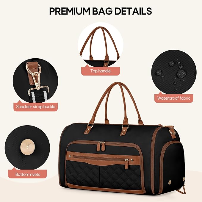 RAINSMORE Convertible Garment Bag for Travel Women 51L Carry On Garment Bag | Garment Duffel Bag with shoe pouch, dry/wet pockets, foldable water-resistant PU, suit/dress wrinkle care for business trips - Image 4