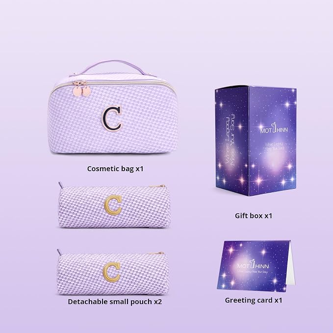 Personalized Gift Travel Makeup Bag: Initial Makeup Organizer Bag for Women | 3-in-1 Custom Make up Bag Set - Vegan Leather Travel Cosmetic Bag - Luxury Gift for Women – Birthday, Anniversary, Graduation - Image 5
