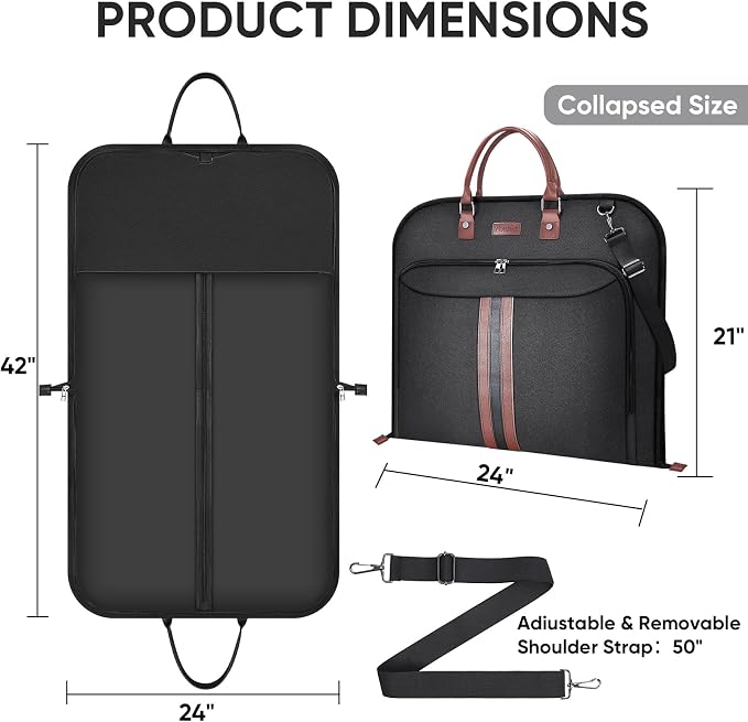 BALEINE Travel Garment Bag, Travel Suit Bag for Men, Water Resistant Carry on Garment Bag for Hanging Clothes, Garment Duffel Bag for Travel Business (Black, 42") - Image 4