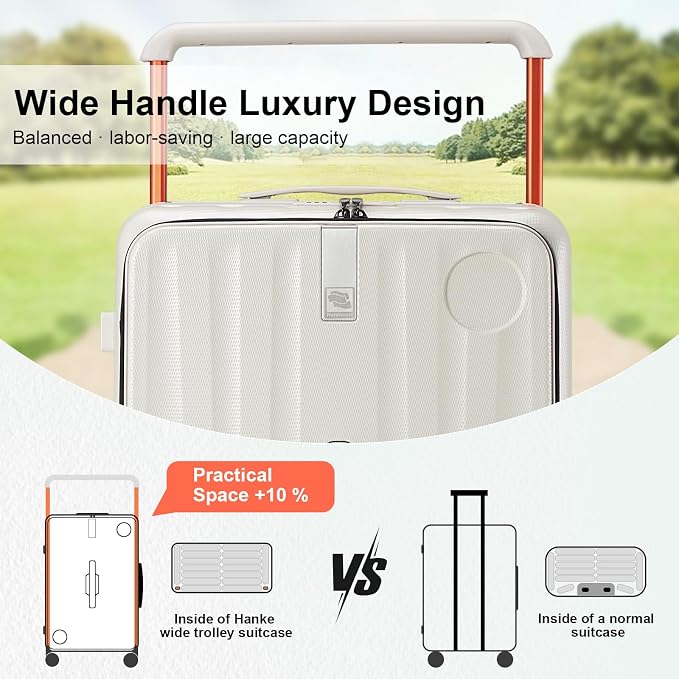 Hanke Multifunctional 26 Inch Checked Luggage Hard Shell Suitcases with Wheels Travel Trunk Style Luggage Large Rolling Suitcase for Women Men(Ivory White) - Image 6