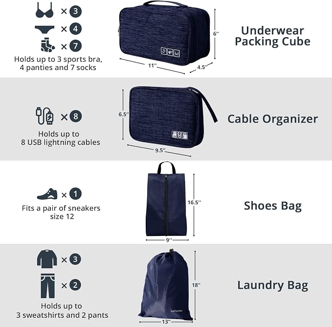 NICOSHOW 7 Set Compression Packing Cubes for Travel - Compressible, Lightweight, and Space-Saving Packing Cubes, Travel Essentials for Women, Navy - Image 4