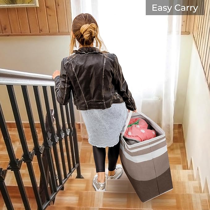 HomeHacks 2-Pack Large Laundry Basket, Waterproof, Freestanding Laundry Hamper, Collapsible Tall Clothes Hamper with Extended Handles for Clothes Toys in the Dorm and Family (Brown, 100L) - Image 7