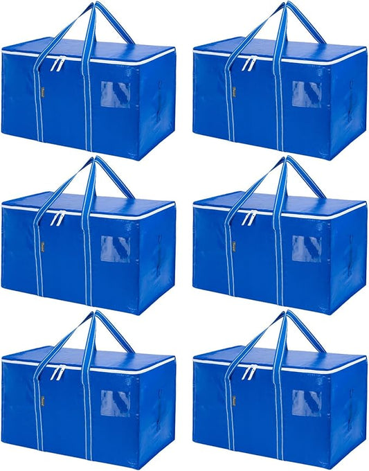 BALEINE 6-Pack Oversized Moving Bags with Reinforced Handles, Heavy-Duty Storage Tote for Clothes, Moving Supplies (Royal Blue, 6-Pack) by BALEINE