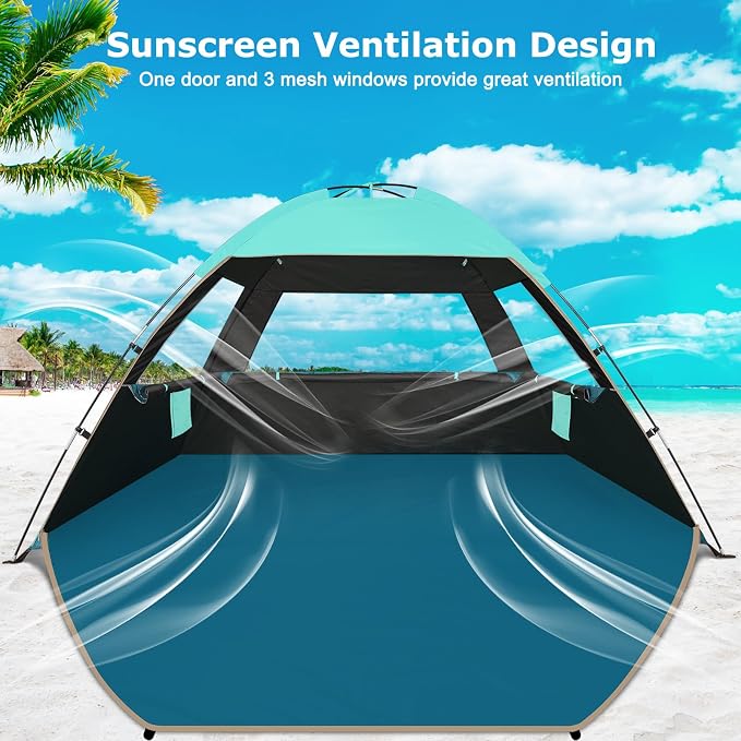 COMMOUDS Beach Tent Sun Shelter for 3/4/6/8 Person, UPF 50+ UV Protection Beach Shade Canopy Tent, Lightweight, Easy Set Up and Carry - Image 5