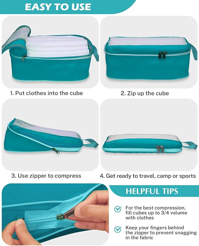 Gonex 8 Set Compression Packing Cubes, Expandable Mesh Organizer for Travel Accessories, Essentials With Toiletry, Laundry, Shoe, Cable Bags for Suitcases, Blue - Image 4
