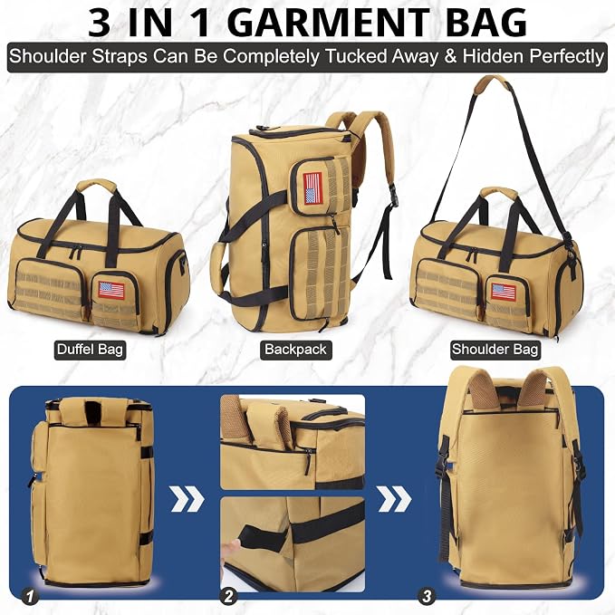 ATRIPACK Duffle Bag for Men,Tactical Duffle Bags for Travel,55L Large Capacity Convertible Garment Bag With Shoes Compartment, Multi-functional Gym Bags Suit Bag for Traveling Workout Business Trip - Image 7