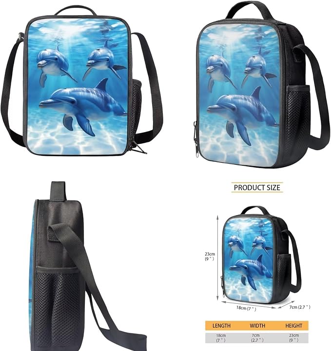 Cute Dolphin Backpack for Girls with Lunch Box 6-8/8-10/10-12 Kids Bookabg and Lunchbox Set 4 in 1 Elementary School Back Pack Lunch Bag Pencil Case Water Bottle Holder Middle Schoolbag - Image 5