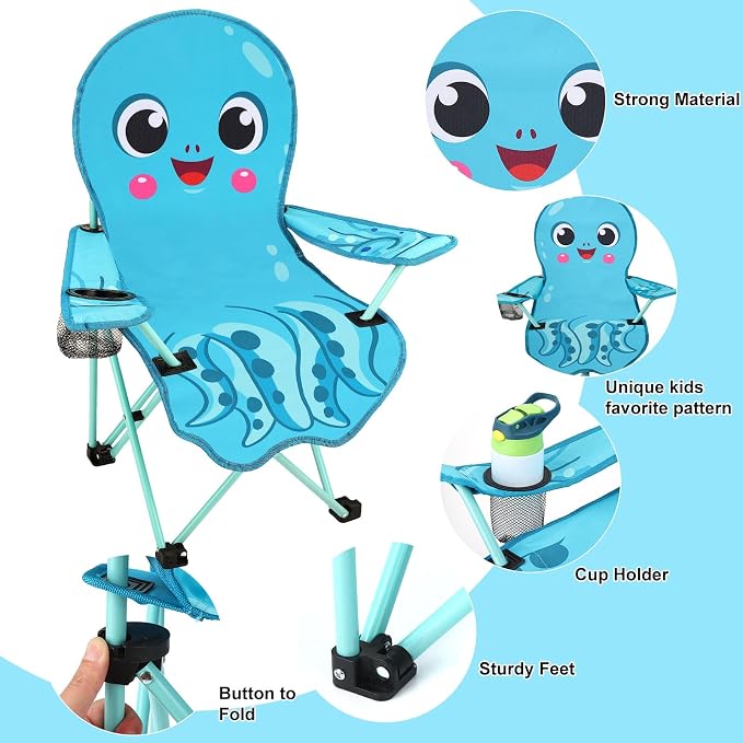 KABOER Kids Outdoor Folding Camping Chair with Cup Holder Carrying Bag | Portable Camping Chair for Beach Picnic Camping Travel Lawn Ages 3-10 - Image 3