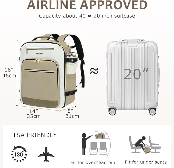 EMPSIGN 40L Travel Backpack for Women & Men | Airline Approved Carry On, TSA Personal Item Bag, Waterproof, Overnight Weekender Essentials, Fits 17" Laptop - Image 3