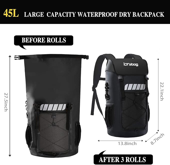 IDRYBAG Waterproof Backpack for Men 25L/45L, Dry Bags Kayak, Dry Backpack Camping Hiking - Image 3