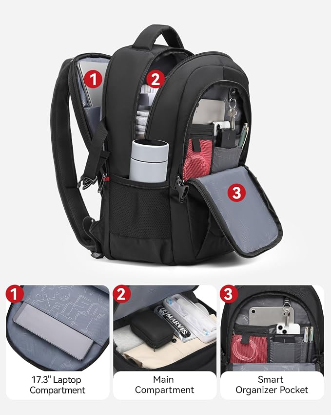 CROSSGEAR Travel Laptop Backpack for Men, 15.6-Inch Large Computer Business Backpack, Multi-pocket, USB Port, Breathable Padded, Water Resistant Work Casual Daypacks - Image 3
