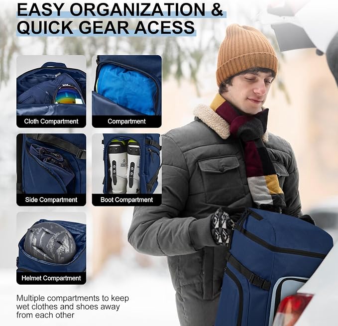 Odoland Ski Bag and Boot Bag Combo, Padded Ski Bags for Air Travel, Snow Ski bags Fit Ski Up to 200cm, Waterproof Double Bag for Storage, Transport Ski Gear - Image 5
