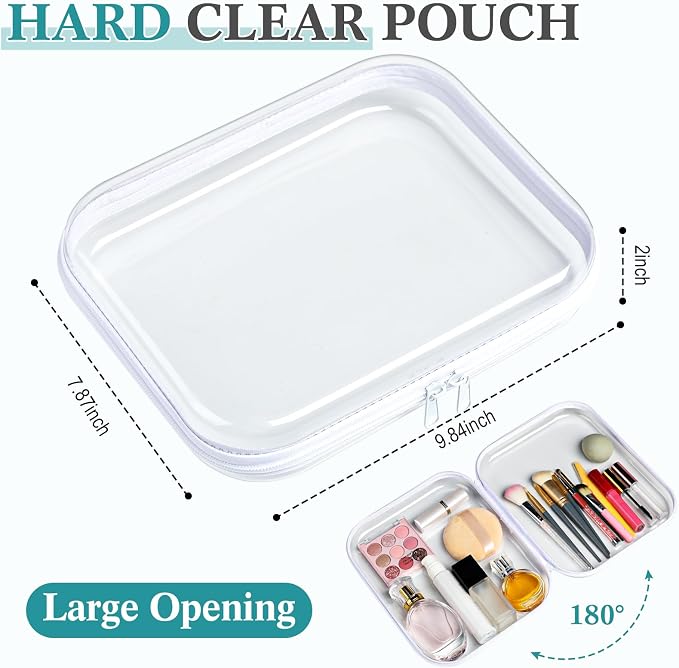 Sanwuta 6 Pcs Clear Hard Zipper Case Plastic Zipper Pouches Transparent Makeup Bag Pencil Case Pouches Toiletry Diaper Bag for Travel Toy Storage Organizer Bins(White,9.84 x 7.87 x 2 Inch) - Image 2