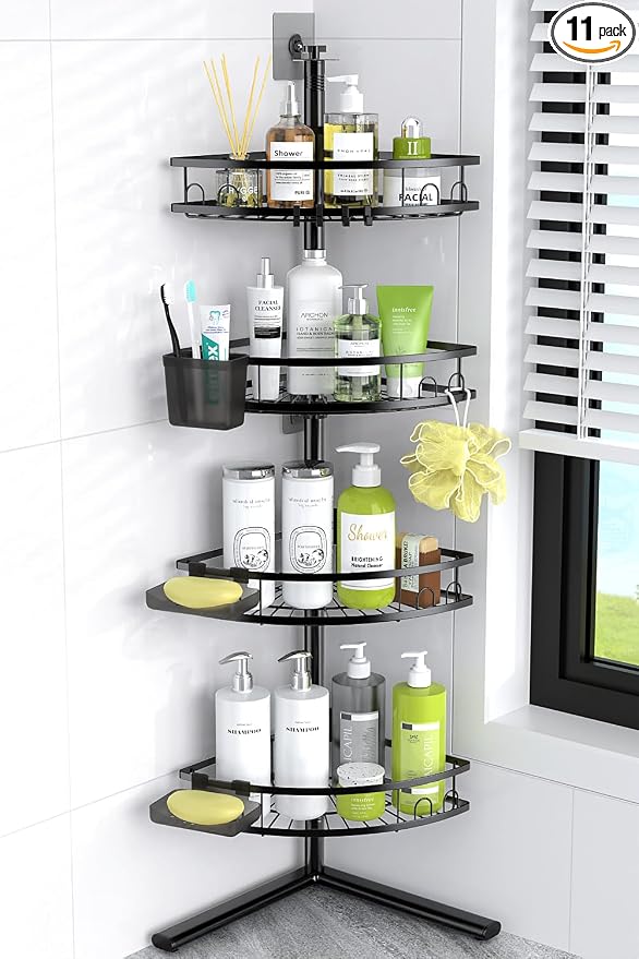 Aitatty Corner Shower Caddy Standing: 4-tier Rustproof Shower Organizer Shelf - Floor Shower Corner Shelf for Bathroom, Renters, Apartment & Dorm by Aitatty