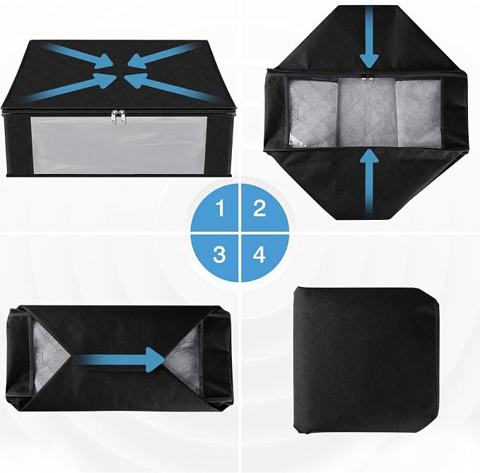 HomeHacks 6-Pack Clothes Organizer Storage Bags Foldable Storage Box with Large Clear Window Sturdy Handles for Closet, Dorm, Pillows, Bedding, Clothes, Stuffed Toys, Blankets, 35L, Black - Image 7