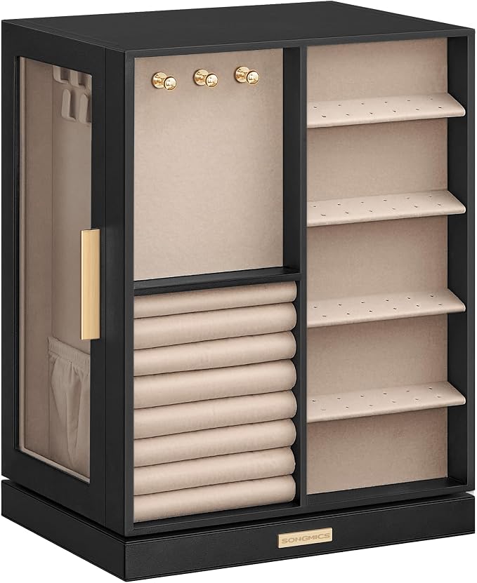 SONGMICS GISELLA Collection - Jewelry Box Organizer 360° Rotating, Vertical Jewelry Storage Case with 5 Drawers, Glass Window, Spacious, Open Design, Great Gift, Ink Black UJBC170B01 - Image 6