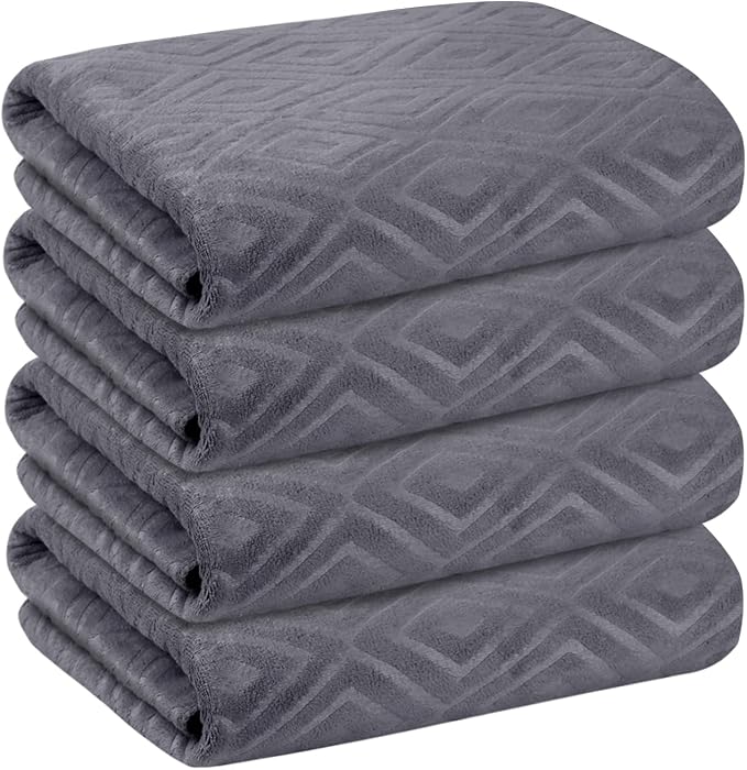 JML Towels, Pack of 4 Extra Large Bath Towel (30" x 60") - Absorbent Microfiber Bathroom Towels for Body, Adult, Hair, Yoga, Swimming, Grey Diamond Embossed - Image 2
