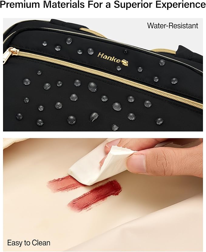 Hanke Travel Toiletry Bag, Lightweight Wide-open Large Toiletry Bags for Women, Dual-Layer Makeup Bag Water-Resistant Cosmetic Travel Bag with Handle for Accessories, Essentials, Black - Image 8