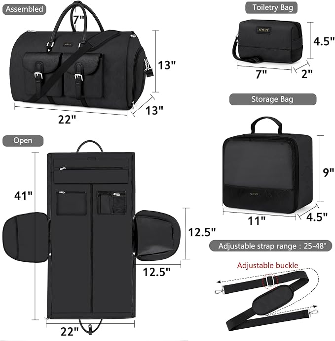 Garment Duffel Bag for Travel - ITIEZY Convertible Carry on Garment Duffel Travel Bag for Women Men Large Weekender Bag with Shoes Pouch 2 in 1 Hanging Suit Travel Duffel Bag 3pcs Set - Image 6