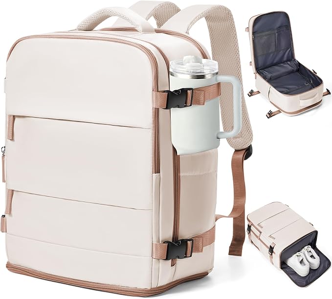coowoz Travel Backpack Carry On for Women Man Gym Backpacks with Laptop Compartment Mochila de Viaje Teacher Personal Item Backpack Airplane Accessories Must Haves Beige Brown 20L by coowoz