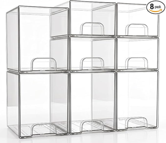 Clear Stackable Storage Drawers: Baby Bottle Storage Organizer, Acrylic Bottles Station Organizer Container for Countertop, Vanity, Bathroom, Cabinet Organization - 8 Pack by Saccik