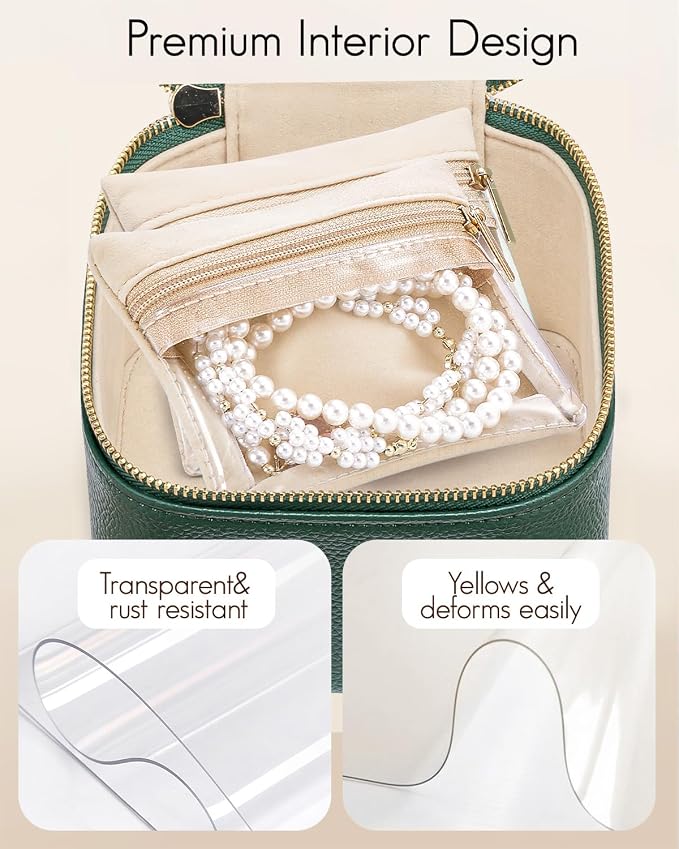VLANDO Gifts for Teachers,Travel Jewelry Box with 6 Velvet Jewelry Zipper Pockets Jewelry Case Premium Petal Hardware Travel Jewelry Organizer Graduation Gifts (Green) - Image 3
