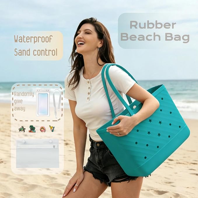 Rubber Tote Bag Extra Large & Medium, Waterproof Beach Bag for Women Men, Pool Travel Swim Silicone Tote - Image 4