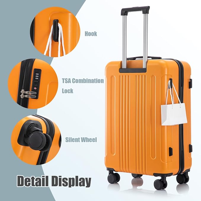 GDFStudio 20/24/28 Inch 3 Piece Luggage Set, ABS Hard Shell Spinner Suitcase with 360° Silent Wheels,TSA Combination Lock, Large Capacity Travel Luggage with Retractable Handle,Carry On,Orange - Image 4