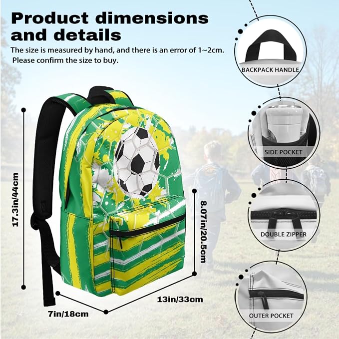 4Pcs Football Backpack for Boys with Lunch Box 8-10 Boys Bookbag with Pencil Case Water Bottle Sleeve Preschool Elementary Student Teens Kids School Bookbag Set - Image 3
