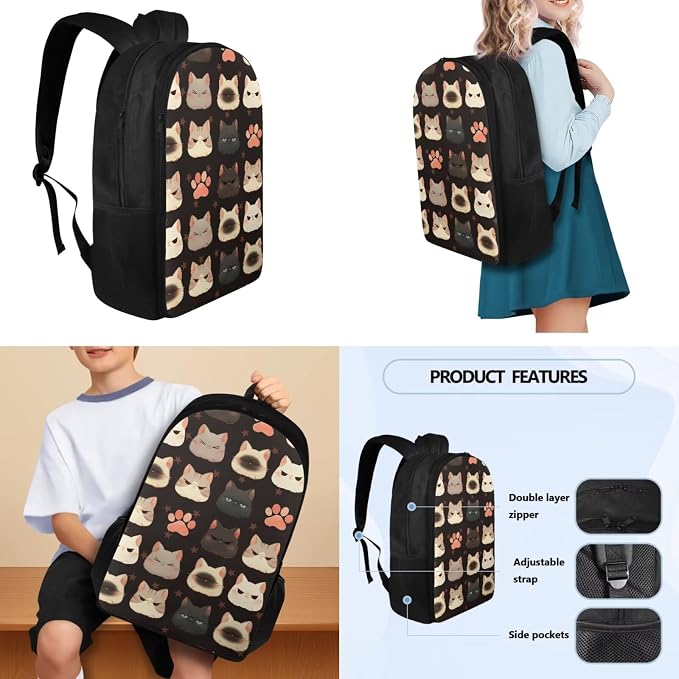 Cat Paw Print Teens Backpack Soft Double Zipper School Bag with Leakproof Lunch Box Pencil Pouch Water Bottle Sleeve for School and Daycare - Image 3