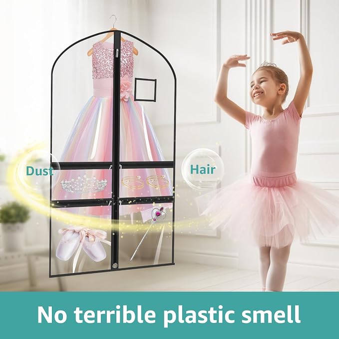 8 Pack Clear Garment Bags for Dance Costumes,40 Inch Transparent Dance Costume Bag with 4 Zipper Pockets & ID Window,Waterproof Hanging Garment Bag for Competition,Recital,Travel - Image 5