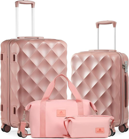 Somago 2 PieceLuggage Set (20"/24") with Duffel Bag and Toiletry Bag, Carry On Luggage Airline Approved with YKK Zipper TSA Lock ABS Hardside Luggage Spinner Wheels by SOMAGO