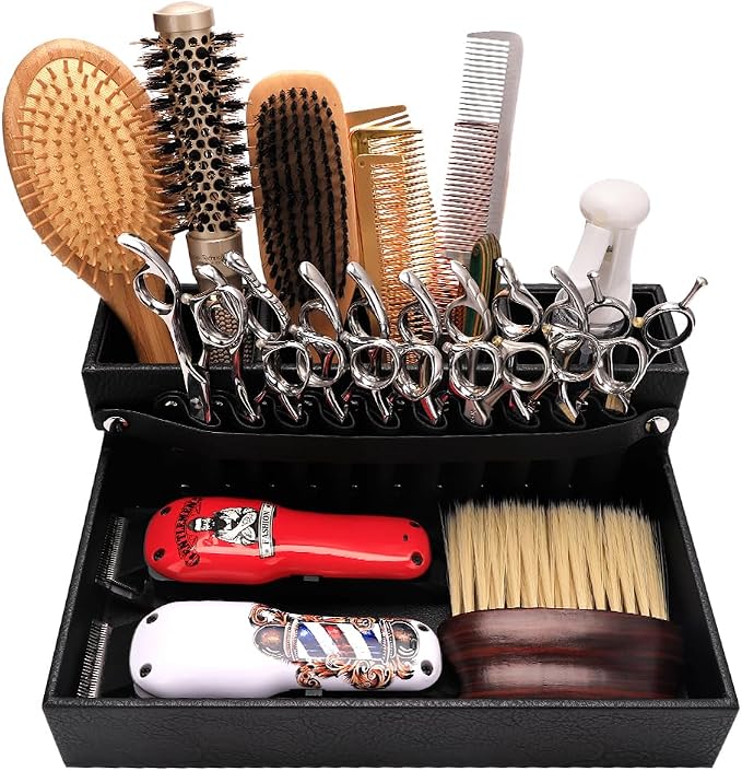 Barber Storage Box,Hairdressing Tool Holder, Multifunctional Detachable Large Storage Box, Shear Holder PU Leather Salon Scissors Holder, Hair Cutting Tools Storage Case for Barber Accessories(Small) - Image 2