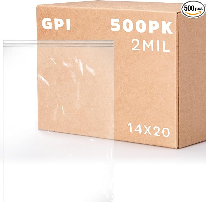GPI - Extra-large Zip Bags, 14" x 20" Large Reclosable Lock Zip Bags, Clear Plastic Zipper Storage Bags with Zip Top Lock for Freezer, Apparel, Clothing, Food, Supplies - 500 Count by GPI