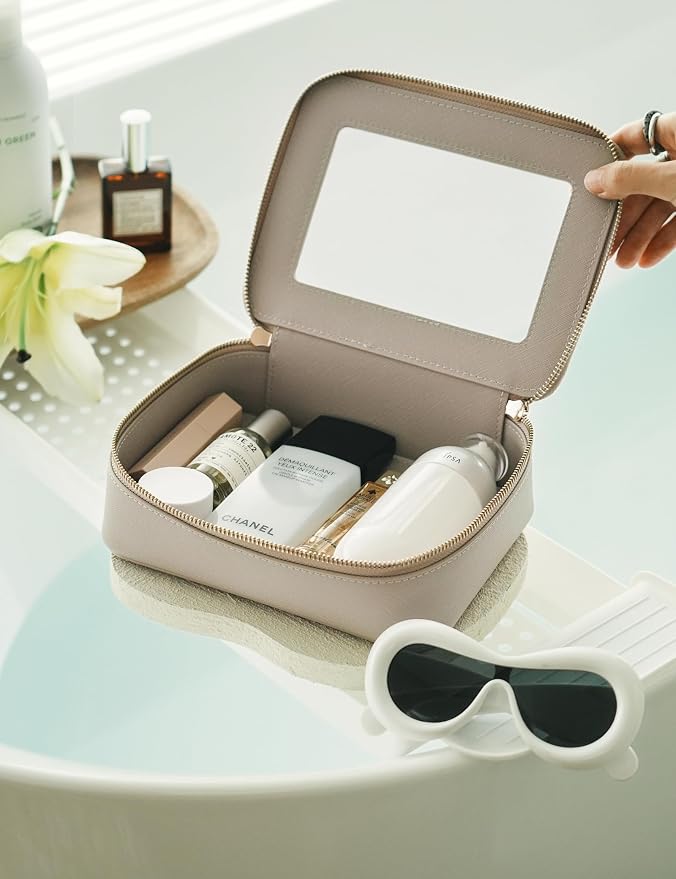 Popvibe Clear Makeup Bag Travel Cosmetic Case Transparent Toiletry Bag with Zipper, Portable Make Up Organizer Traveling Compact Car Bag for Essentials, Stone, Medium - Image 5