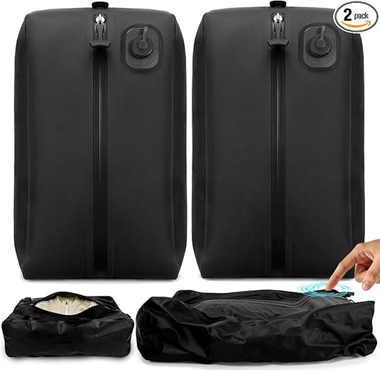 One-Touch Vacuum Compression Travel Bags for Carry-on Suitcase and Backpack, Reusable & USB-C Rechargeable Pump-Free Waterproof Space Saver Vacpack (2PC Black) by zhuzhiloono