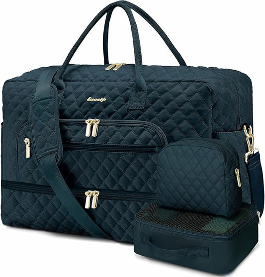 Large Women Travel Duffle Bag - Carry on Overnight Weekend Travel Duffel Tote Gym Bag with Wet Pocket Toiletry Weekender Overnight Bag for Travel Business Trips Sports Hospital 3 Pcs Set by LUOCIP