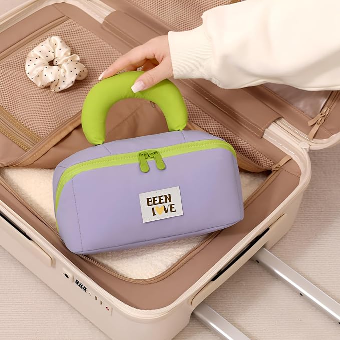 Travel Makeup Bag for Women | Portable Cosmetic Organizer with Handle & Zipper | Waterproof Toiletry Pouch for Makeup Brushes, Skincare & Accessories, Purple, Cross Open Bag - Image 8