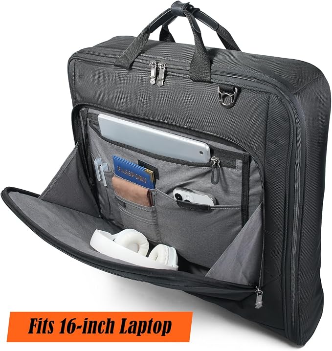 WELKINLAND 3-Suits Garment Bags for Travel W/ 4-Pack Compression Packing Cubes, 30L-Large Carry On Garment Bag for Travel, 15-Pockets Suit Holder Travel Bag, Wrinkle-Free Suit Garment Bag for Men - Image 8
